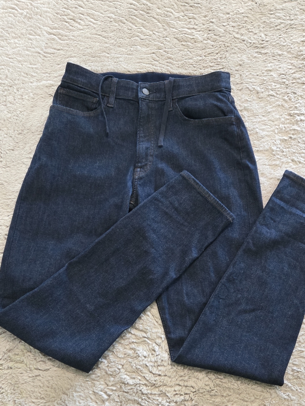 UNIQLO dark wash drawstring stretch waistband denim slim straight  jeans size 28